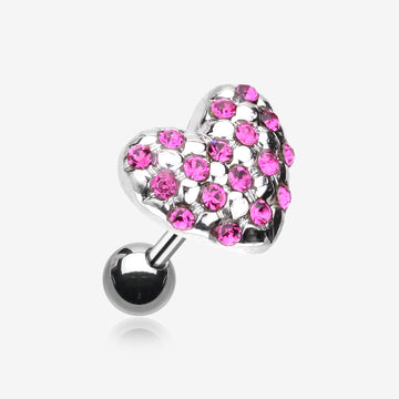 Fluffy Heart Multi-Gem Cartilage Earring-Fuchsia